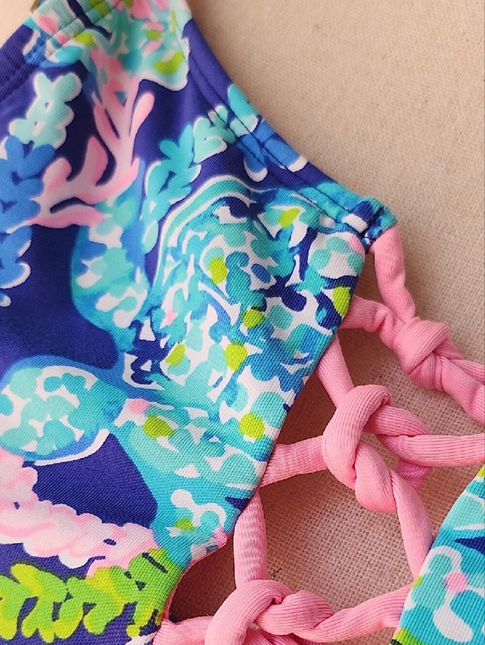 Lilly Pulitzer Blue & Pink Lace-Front One-Piece Swimsuit - Picture 4 of 6